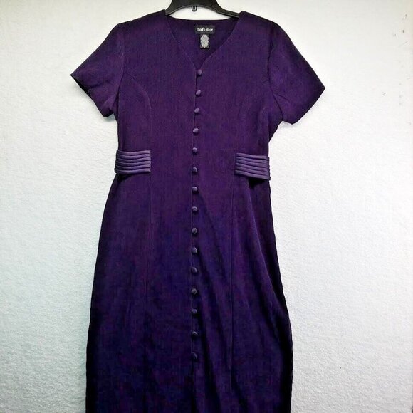 Chads Place Dress Womens 18 Dark Purple Faux Suede Satin Buttons Vintage - Picture 1 of 9